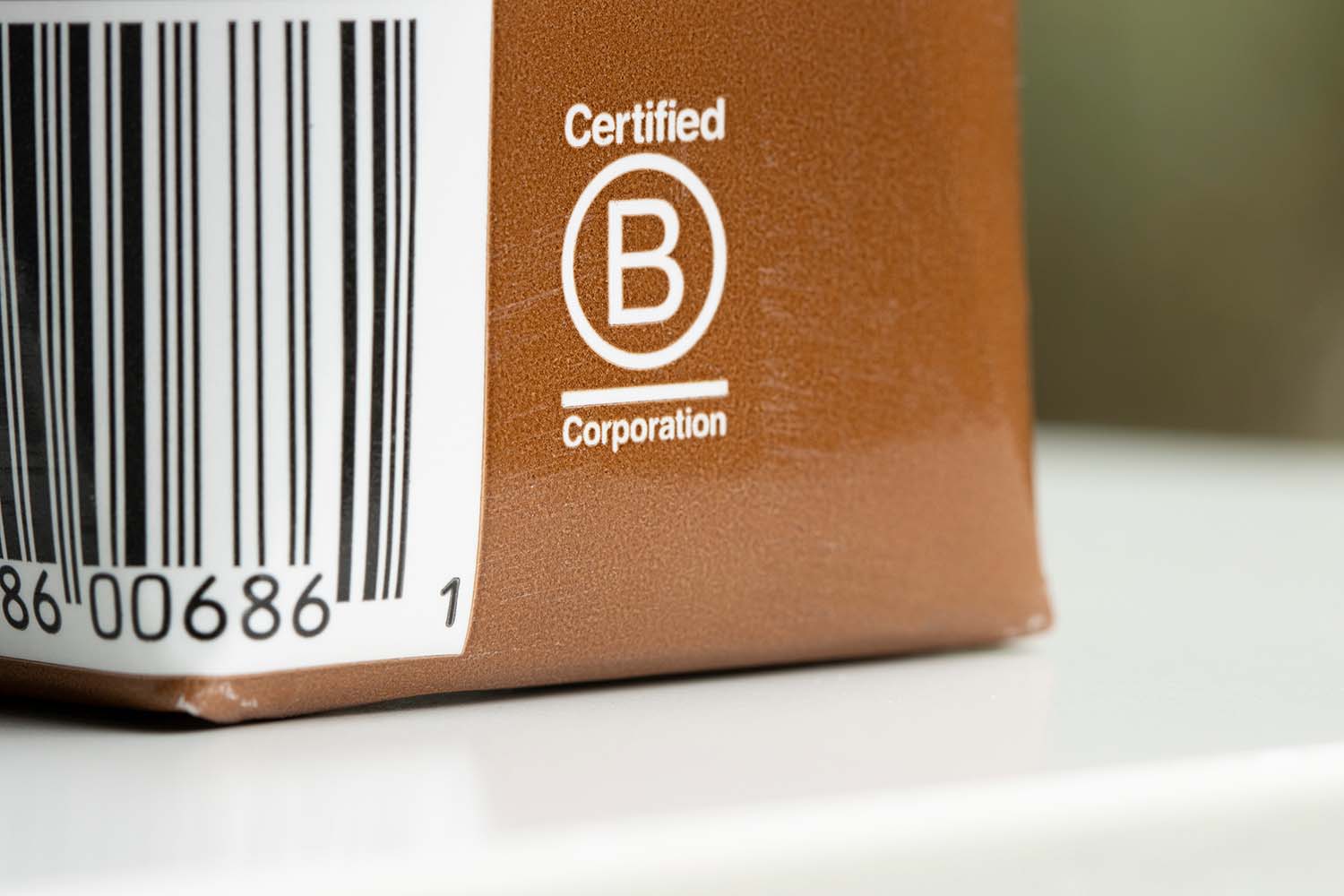 B Corporation label on a box