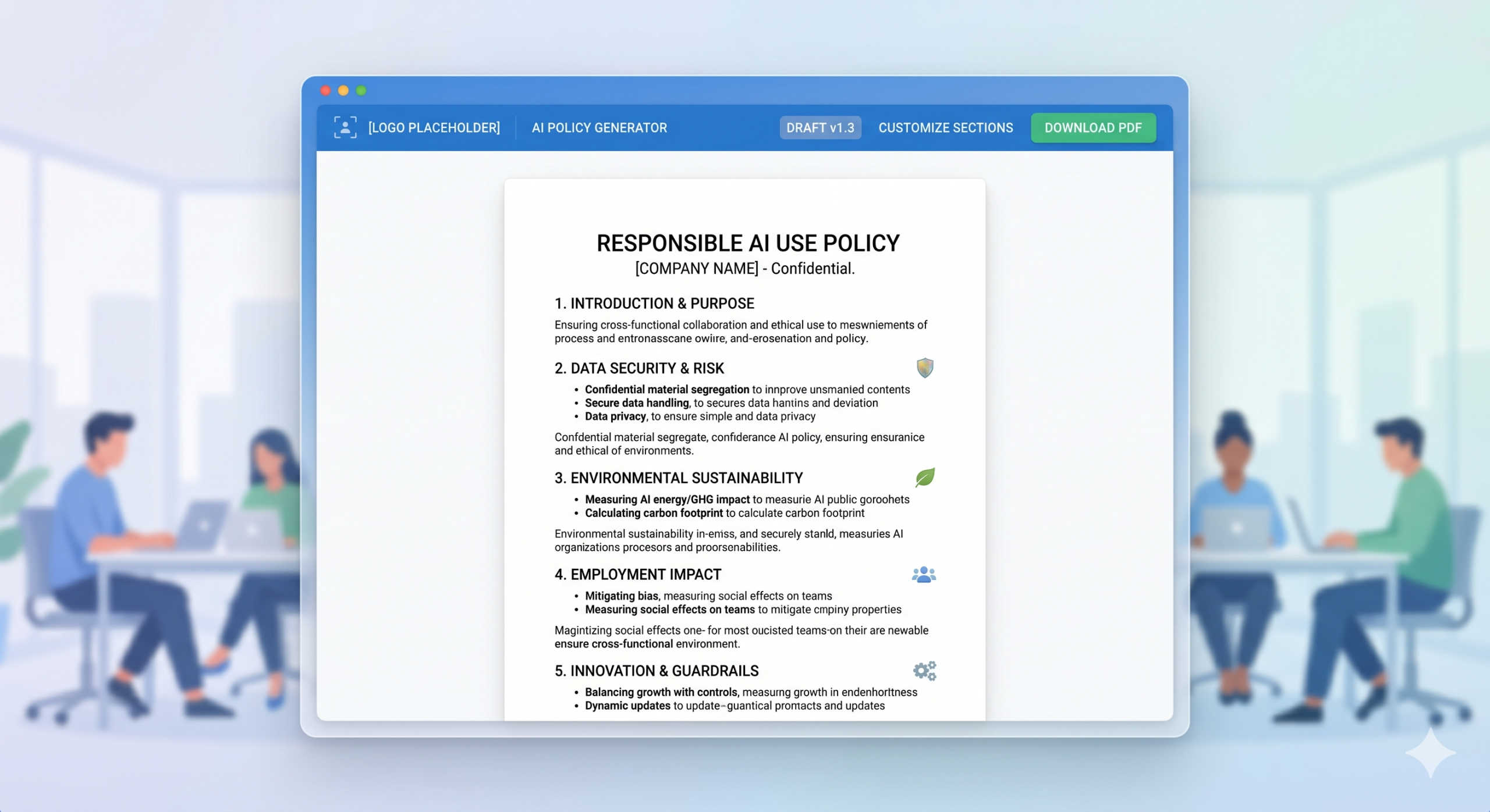 A preview of Third Partners AI Policy Generator tool. A free download.